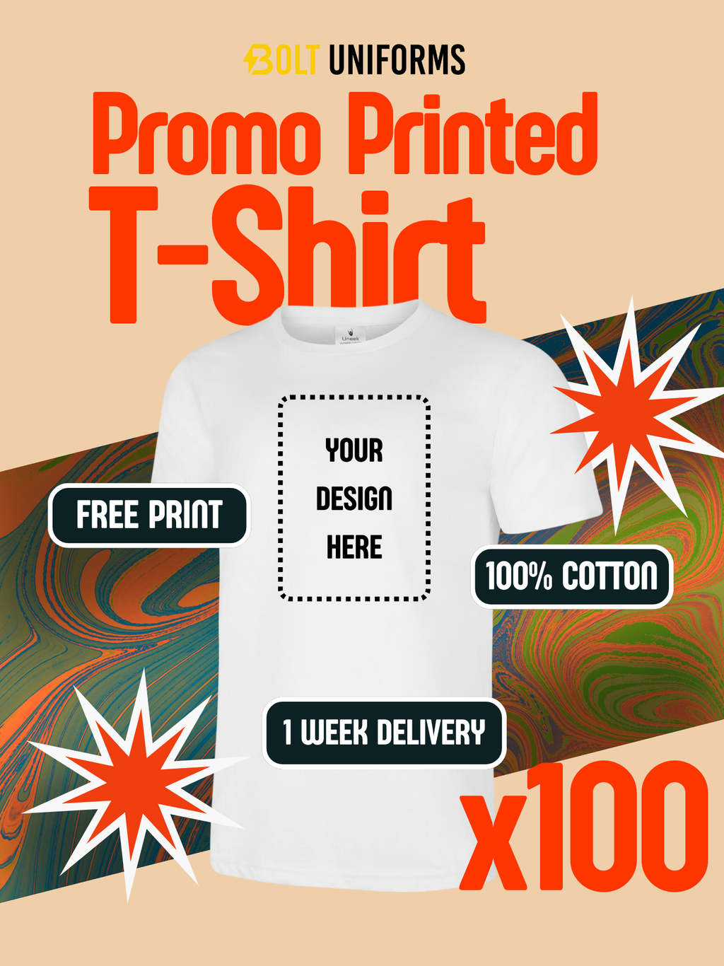 Uneek Promo Printed T-Shirt x100 Pack Bundle