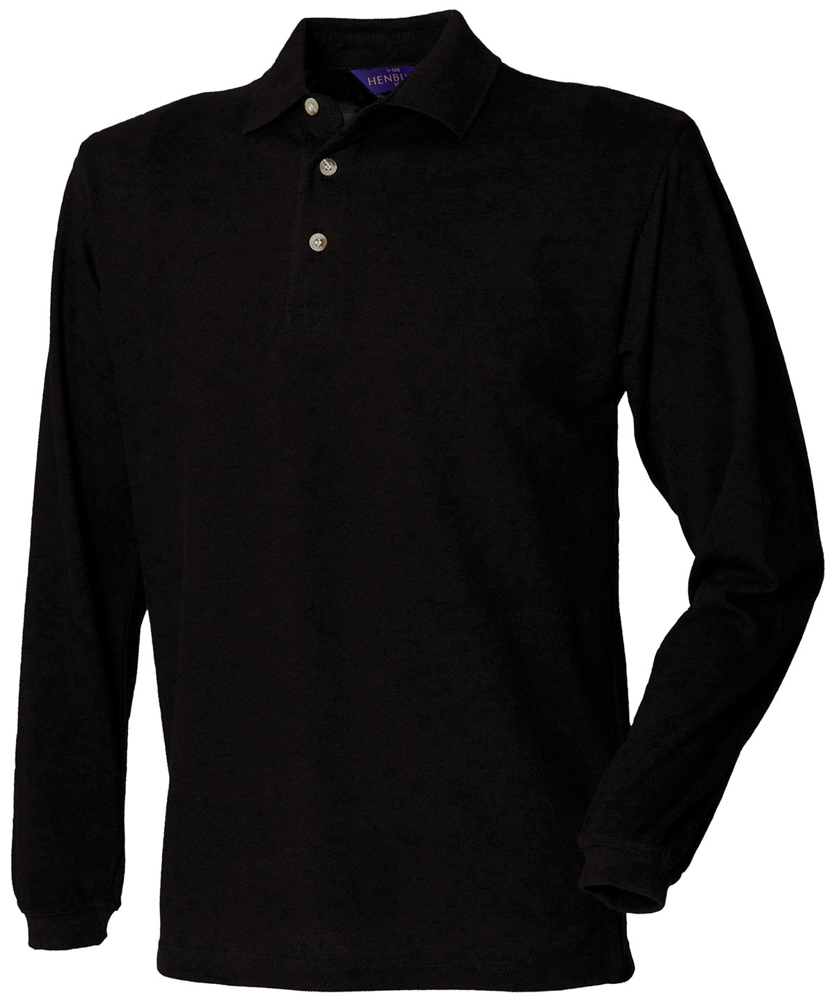 Long sleeve cotton polo shirt — Black