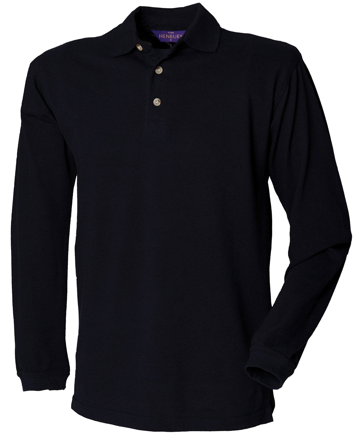 Long sleeve cotton polo shirt — Navy