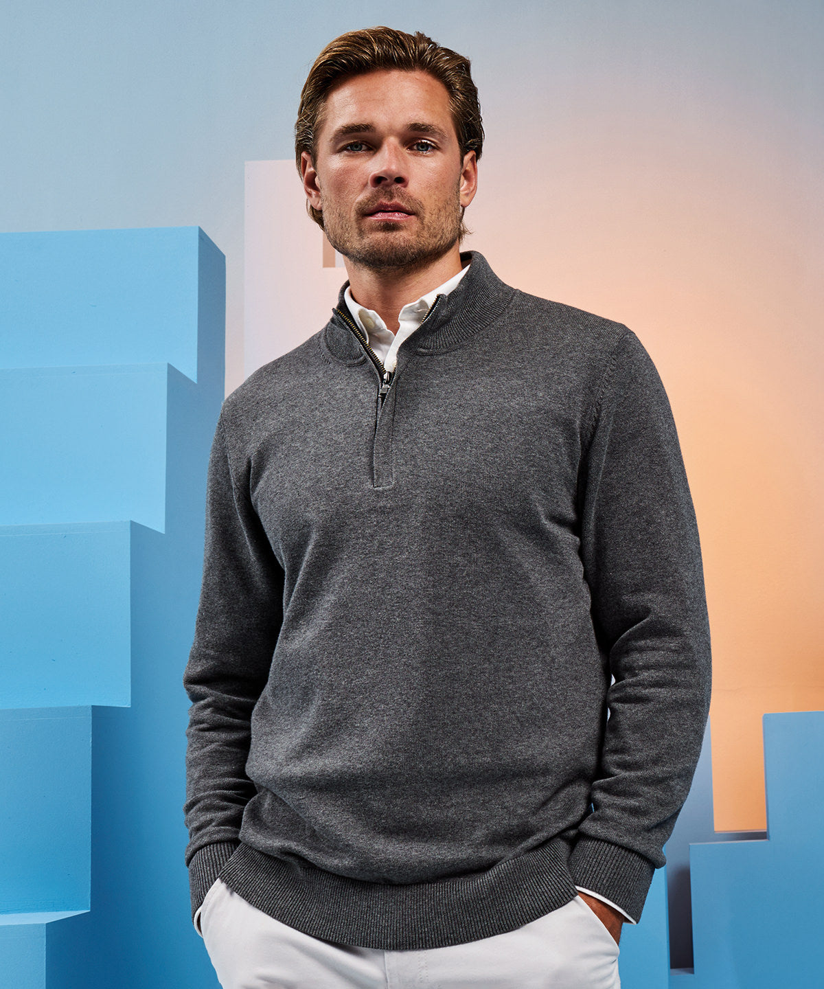 Men's cotton blend ¼ zip sweater — lifestyle