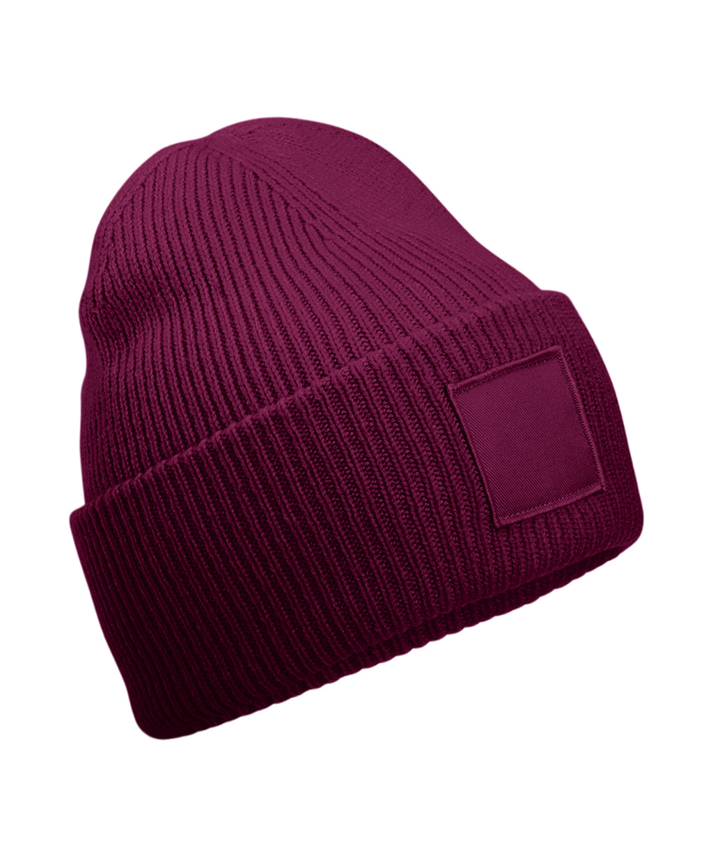 Deep-cuffed tonal patch beanie — Burgundy