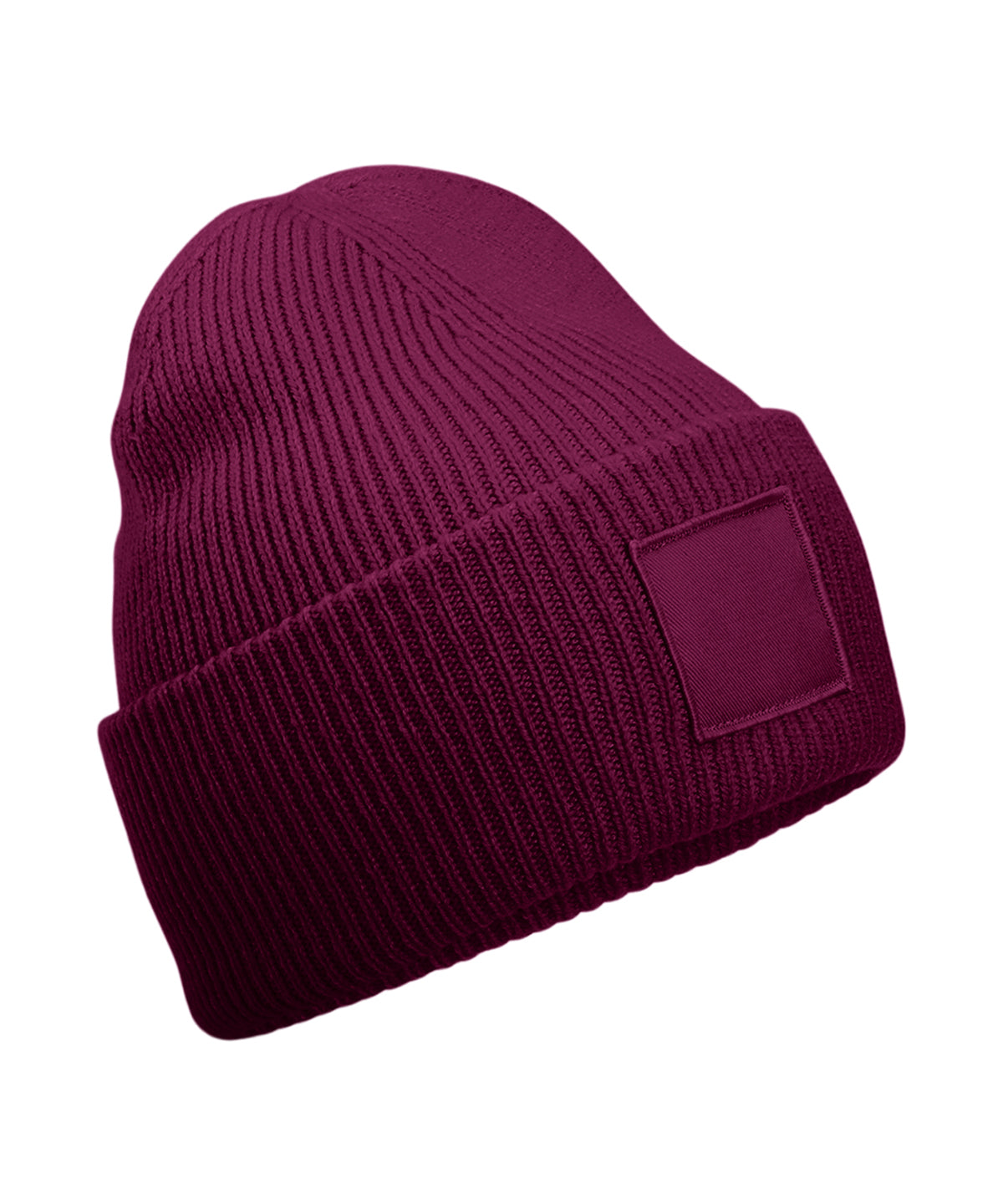 Deep-cuffed tonal patch beanie — Burgundy