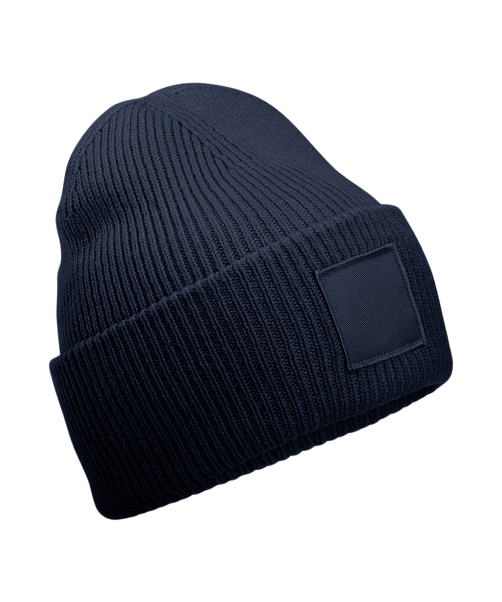 Deep-cuffed tonal patch beanie — French Navy