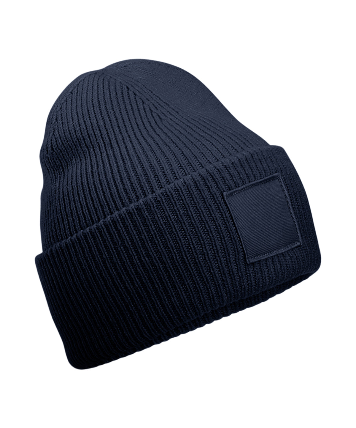 Deep-cuffed tonal patch beanie — French Navy