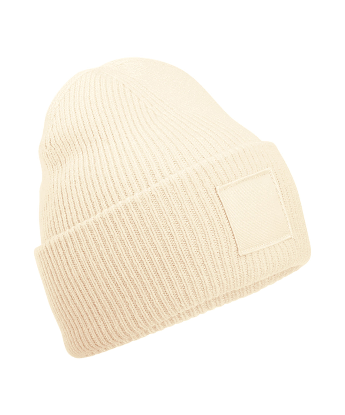 Deep-cuffed tonal patch beanie — Vanilla