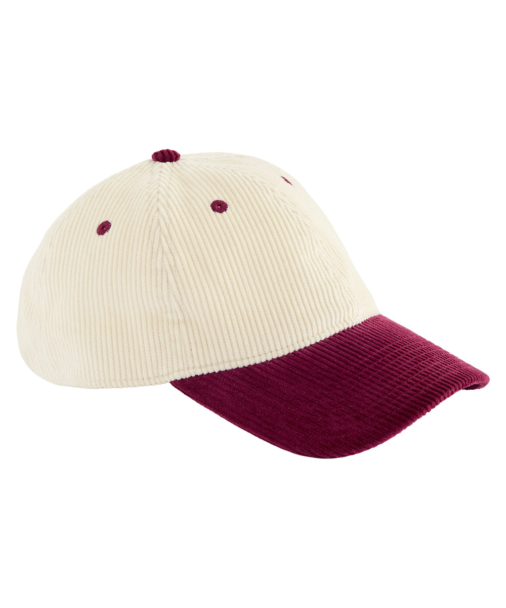 Contrast peak corduroy cap — Natural/Burgundy