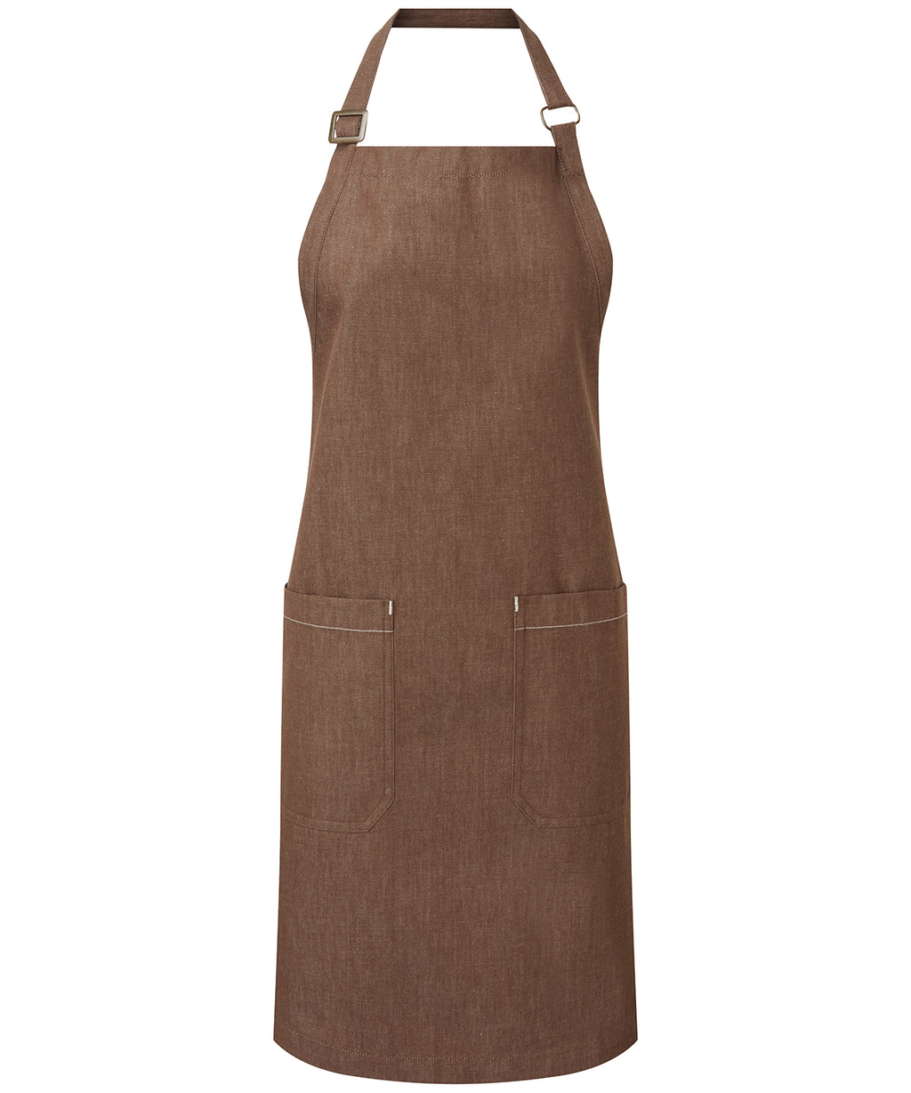 Cotton denim bib apron, organic and Fairtrade certified — Brown Denim