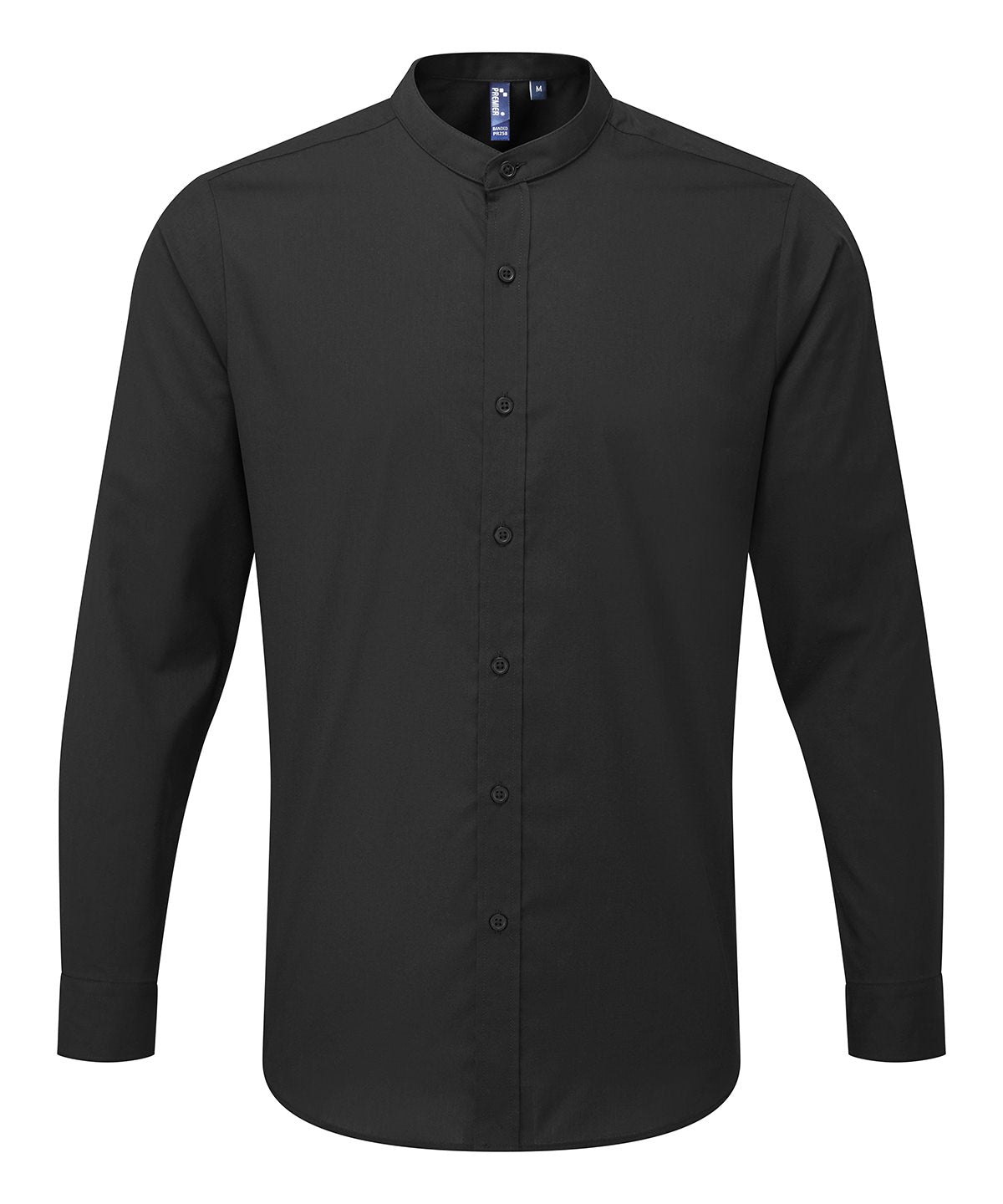 Banded collar grandad long sleeve shirt — Black