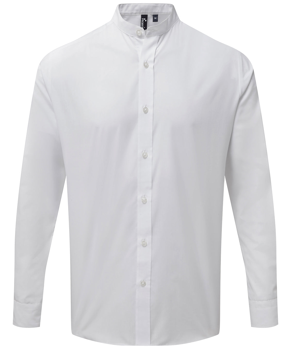 Banded collar grandad long sleeve shirt — White