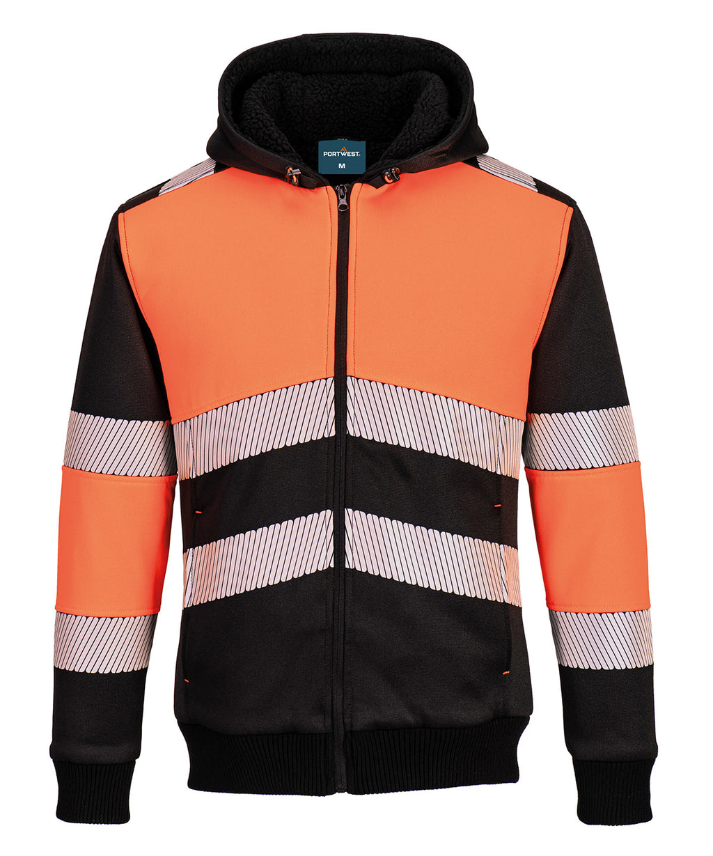 PW3 Hi-vis Class 1 winter hoodie (PW377) — Orange/Black