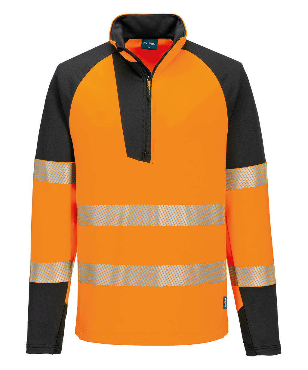 PW3 Hi-vis ¼-zip sweatshirt (T172) — Orange/Black