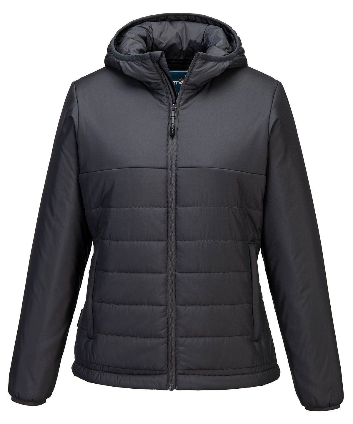 Women’s professional hooded insulated baffle jacket (S613) — Grey